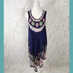 Asha Colorful Floral Tie Dye Painted Round Neck Flowy Swing Dress